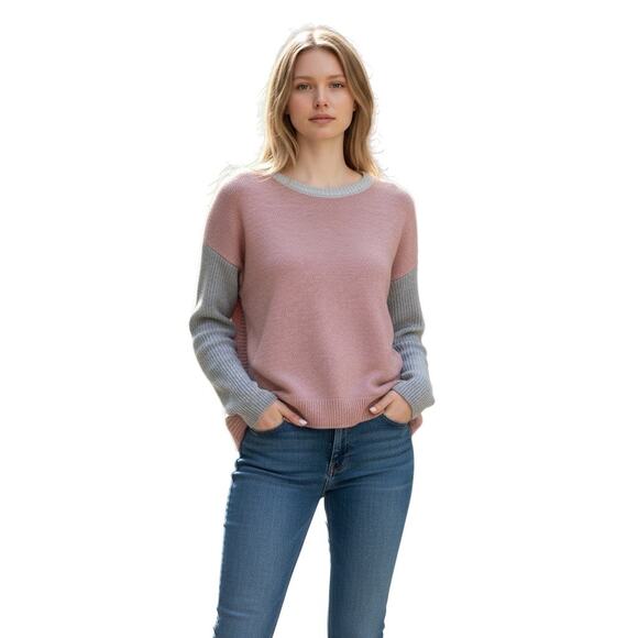 Sweater Colorblock Pink Gray Boxy - Picture 10 of 10